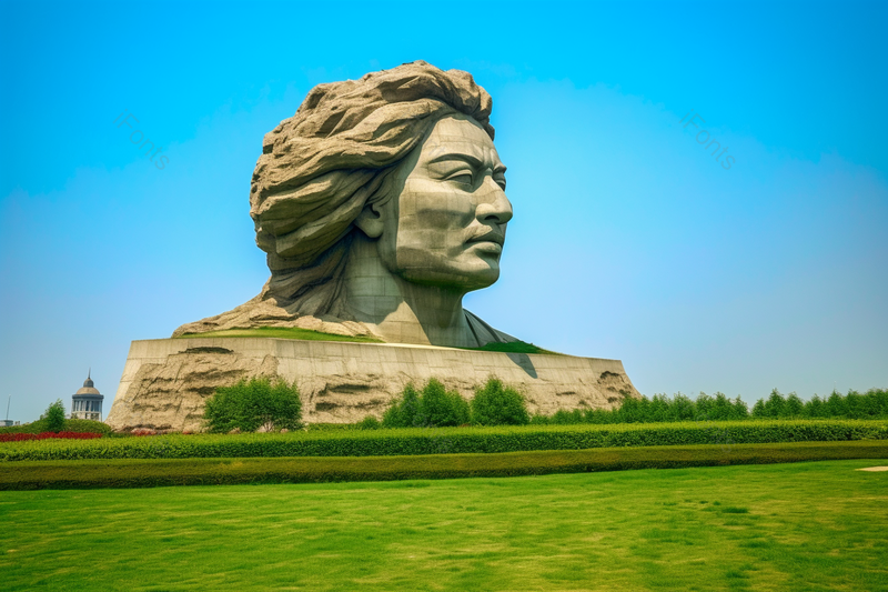 石刻石雕蓝天白云绿色植物绿色草地,高清,摄影图,摄影图片,图片大全,摄影图免费下载